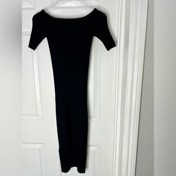All Saints off shoulder black ribbed Midi dress. - Picture 10 of 11